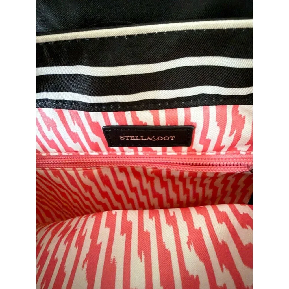 Stella & Dot Ava Backpack Nylon Black & White Stripe Silver Clasp